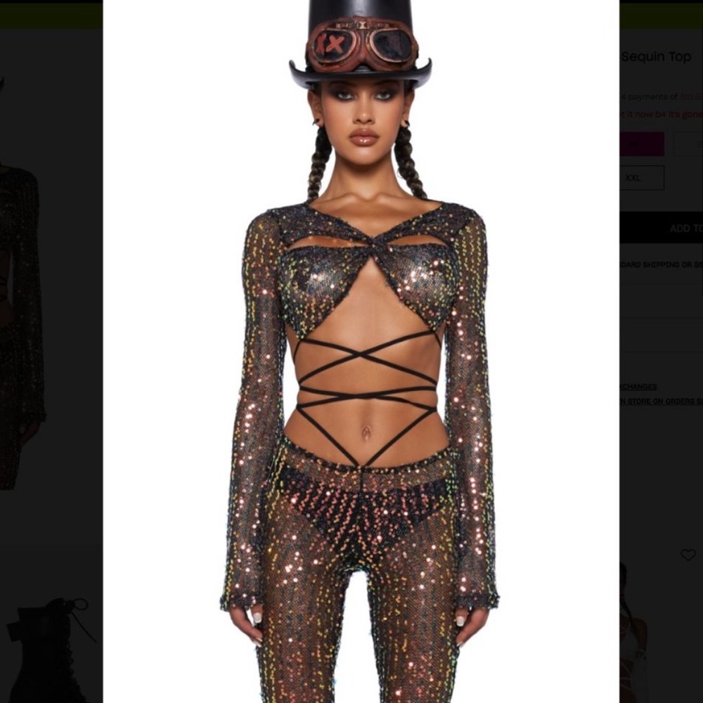 Dolls Kill Sequin Mesh Crop Top - Multicolor - Picture 2 of 15